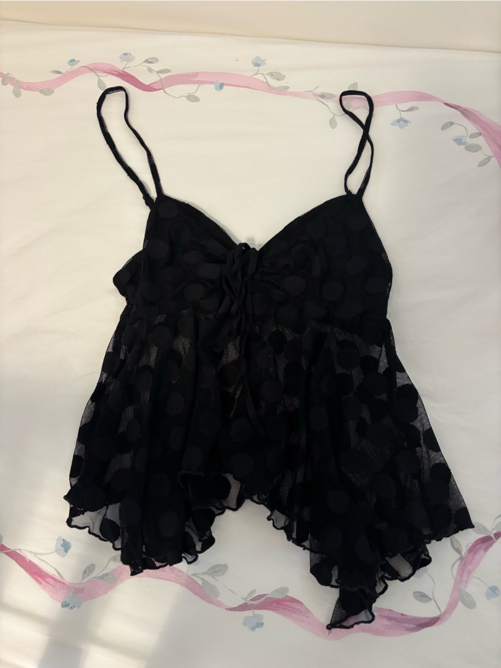 Urban Outfitters Black Sheer Polka Dot Spaghetti Strap Cami